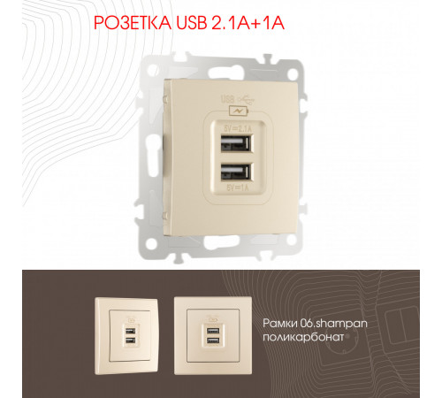 Розетка USB 2.1А+1А Arte Milano 206.46-1.shampan Розетка USB 2.1А+1А Arte Milano 206.46-1.shampan