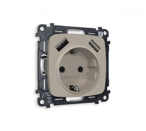 Комплект механизма розетки 2USB A+A 18W (быстрая зарядка) с/з Ambrella Volt Omega MO369010 Комплект механизма розетки 2USB A+A 18W (быстрая зарядка) с/з Ambrella Volt Omega MO369010