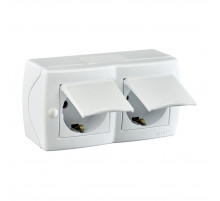 Розетка на 2 поста с заземлением и крышкой Mono Electric Octans IP20 16А 250В белый 104-010101-184