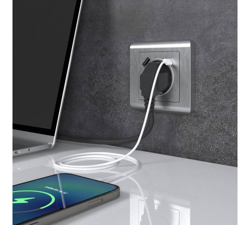 Розетка Werkel с быстрой зарядкой USB Type A+С серебряный рифленый W1171709 4690389176456 Розетка Werkel с быстрой зарядкой USB Type A+С серебряный рифленый W1171709 4690389176456