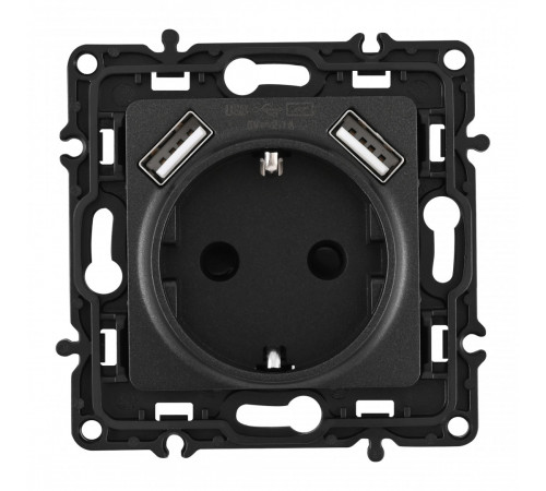 Розетка с заземлением, шторками + 2 USB Arte Milano 217.47-1.black Розетка с заземлением, шторками + 2 USB Arte Milano 217.47-1.black