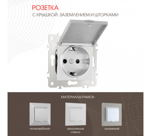 Розетка с заземлением, шторками и защитной крышкой Arte Milano 203.41-1.silver Розетка с заземлением, шторками и защитной крышкой Arte Milano 203.41-1.silver