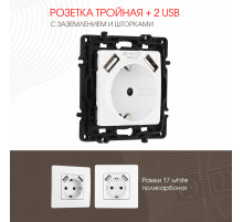 Розетка с заземлением, шторками + 2 USB Arte Milano 217.47-1.white