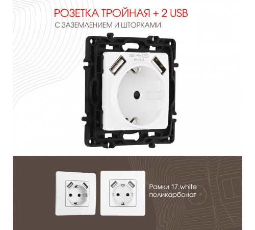 Розетка с заземлением, шторками + 2 USB Arte Milano 217.47-1.white Розетка с заземлением, шторками + 2 USB Arte Milano 217.47-1.white