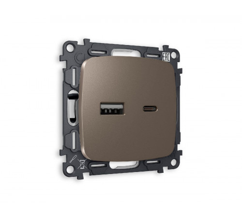 Комплект механизма розетки 2USB A+C 20W (быстрая зарядка) Ambrella Volt Omega MO641010 Комплект механизма розетки 2USB A+C 20W (быстрая зарядка) Ambrella Volt Omega MO641010
