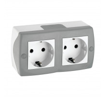 Розетка на 2 пост с заземлением Mono Electric Octans IP20 16А 250В бело-серый 104-020007-120