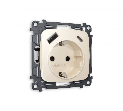 Комплект механизма розетки 2USB A+C 20W (быстрая зарядка) с/з Ambrella Volt Omega MO310010 Комплект механизма розетки 2USB A+C 20W (быстрая зарядка) с/з Ambrella Volt Omega MO310010