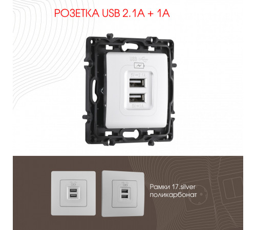 Розетка USB 2.1А+1А Arte Milano 217.46-1.silver Розетка USB 2.1А+1А Arte Milano 217.46-1.silver