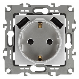 Розетка 2P+E со шторками и 2xUSB Эра 14-4109-03 Б0047869