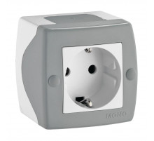 Розетка на 1 пост с заземлением Mono Electric Octans IP20 16А 250В бело-серый 104-020007-117