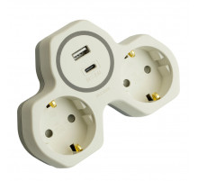 Разветвитель сетевой 2-местный с/з и USB+Type C Stekker ADP16-15-20 50071
