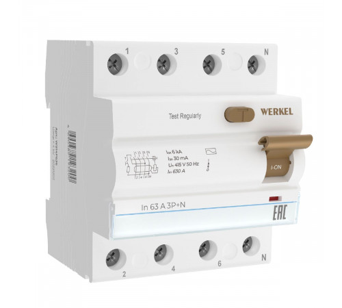 Устройство защитного отключения 3P+N 63 A 30m А АС 6 kА Werkel W914P636 4690389193200 a062566 Устройство защитного отключения 3P+N 63 A 30m А АС 6 kА Werkel W914P636 4690389193200 a062566