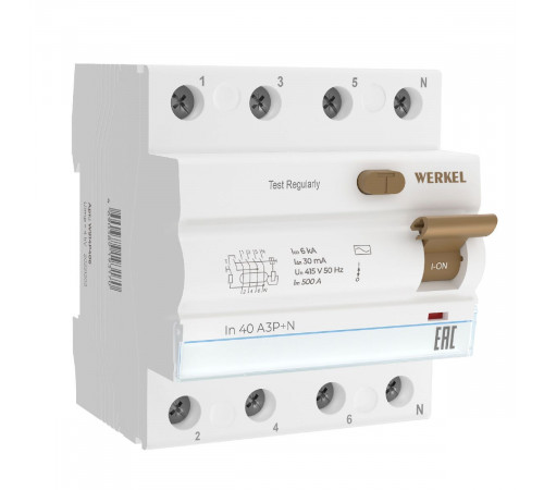 Устройство защитного отключения 3P+N 40 A 30 mА АС 6 kА Werkel W914P406 4690389193170 a062565 Устройство защитного отключения 3P+N 40 A 30 mА АС 6 kА Werkel W914P406 4690389193170 a062565
