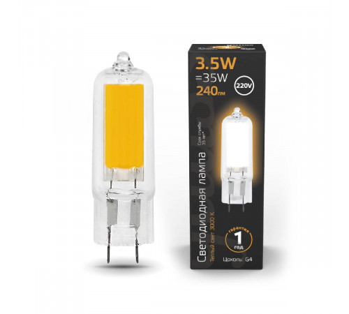 Лампа светодиодная Gauss G4 3.5W 3000K прозрачная 107807103 Лампа светодиодная Gauss G4 3.5W 3000K прозрачная 107807103