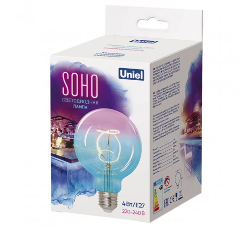 Лампа светодиодная филаментная (UL-00005892) Uniel E27 4W 2250K синяя LED-SF01-4W/Soho/E27/CW BLue/Wine GLS77TR Лампа светодиодная филаментная (UL-00005892) Uniel E27 4W 2250K синяя LED-SF01-4W/Soho/E27/CW BLue/Wine GLS77TR