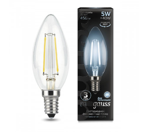 Лампа светодиодная Gauss E14 5W 4100K прозрачная 103801205 Лампа светодиодная Gauss E14 5W 4100K прозрачная 103801205