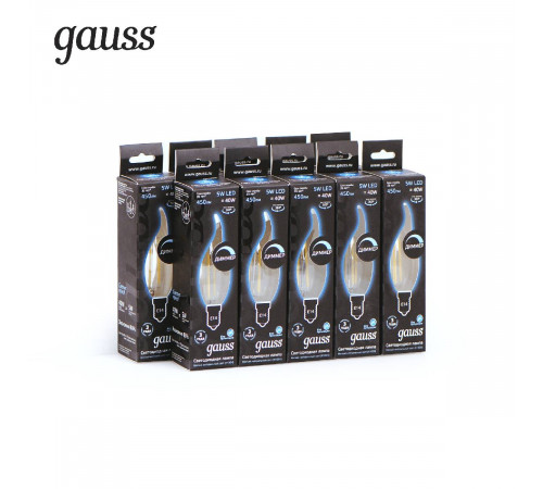 Лампа светодиодная диммируемая Gauss филаментная E14 5W 4100К прозрачная 104801205-D