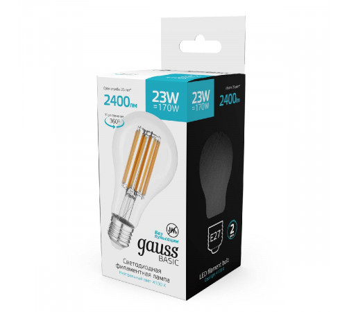 Светодиодная филаментная лампа Gauss Basic Filament E27 23W 4100K 40712232 Светодиодная филаментная лампа Gauss Basic Filament E27 23W 4100K 40712232