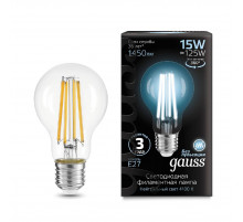 Лампа светодиодная филаментная Gauss E27 15W 4100K груша прозрачная 102902215