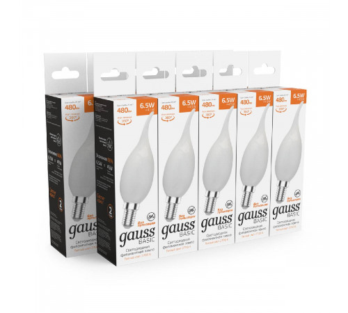 Светодиодная филаментная лампа Gauss Basic Filament E14 6,5W 2700K 1045117