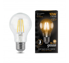 Лампа светодиодная филаментная Gauss E27 10W 2700К прозрачная 102802110