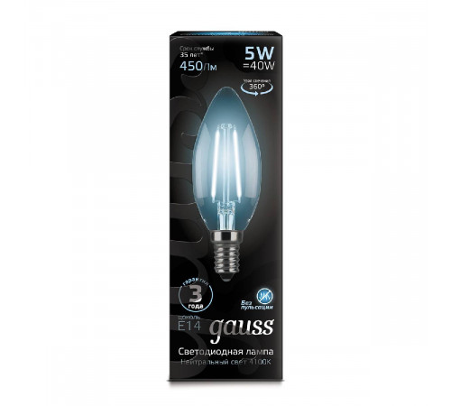 Лампа светодиодная Gauss E14 5W 4100K прозрачная 103801205 Лампа светодиодная Gauss E14 5W 4100K прозрачная 103801205