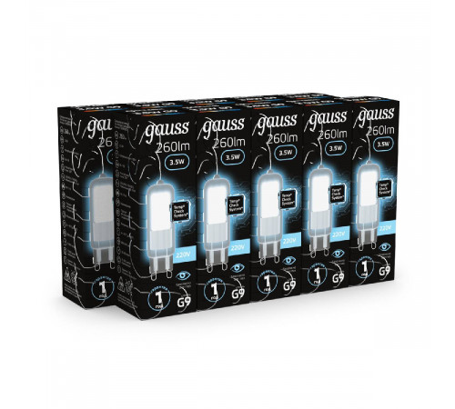 Лампа светодиодная Gauss G9 3.5W 4100K прозрачная 107809203 Лампа светодиодная Gauss G9 3.5W 4100K прозрачная 107809203