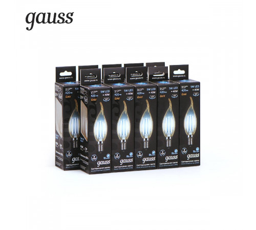 Лампа светодиодная филаментная Gauss E14 5W 4100K золотая 104801805 Лампа светодиодная филаментная Gauss E14 5W 4100K золотая 104801805
