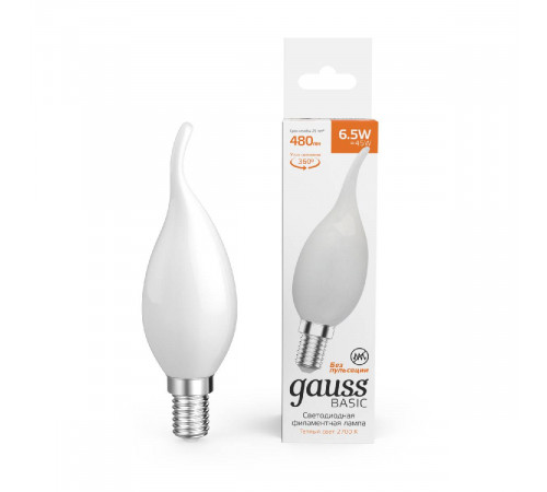 Светодиодная филаментная лампа Gauss Basic Filament E14 6,5W 2700K 1045117