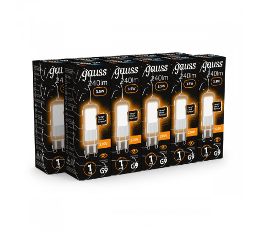 Лампа светодиодная Gauss G9 3.5W 3000K прозрачная 107809103 Лампа светодиодная Gauss G9 3.5W 3000K прозрачная 107809103