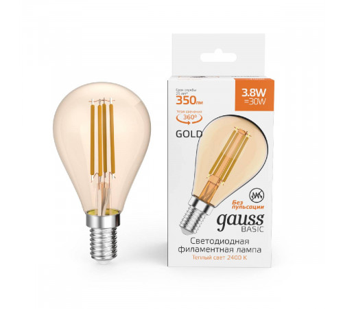 Светодиодная филаментная лампа Gauss Basic Filament E14 3,8W 2400K 1057154 Светодиодная филаментная лампа Gauss Basic Filament E14 3,8W 2400K 1057154