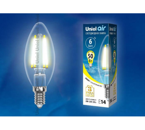 Лампа светодиодная филаментная Uniel E27 7W 3000K прозрачная LED-A60-7W/WW/E27/CL/MB GLM10TR Лампа светодиодная филаментная Uniel E27 7W 3000K прозрачная LED-A60-7W/WW/E27/CL/MB GLM10TR