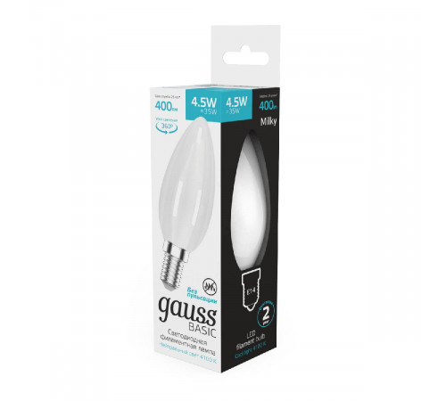 Светодиодная филаментная лампа Gauss Basic Filament E14 4,5W 4100K 1035125 Светодиодная филаментная лампа Gauss Basic Filament E14 4,5W 4100K 1035125