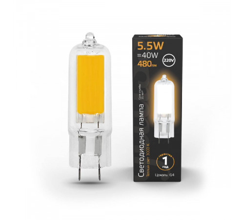 Лампа светодиодная Gauss G4 5.5W 3000K прозрачная 107807105 Лампа светодиодная Gauss G4 5.5W 3000K прозрачная 107807105