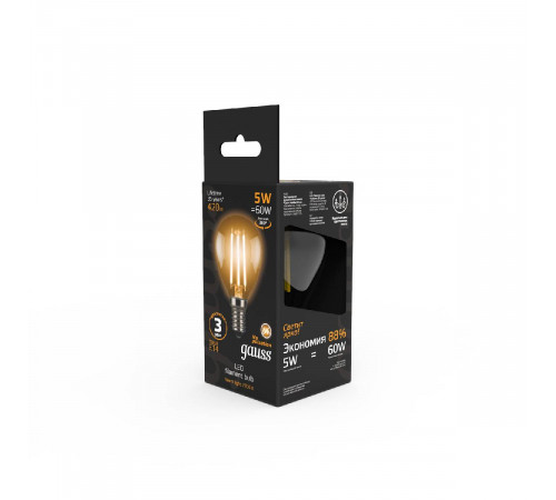 Лампа светодиодная филаментная Gauss E14 5W 2700K прозрачная 105801105