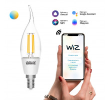 Лампа светодиодная диммируемая филаментная Gauss E14 4,5W 2000-6500K прозрачная 1280112