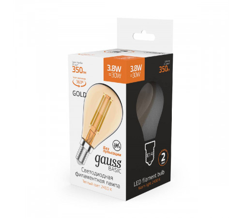 Светодиодная филаментная лампа Gauss Basic Filament E14 3,8W 2400K 1057154 Светодиодная филаментная лампа Gauss Basic Filament E14 3,8W 2400K 1057154