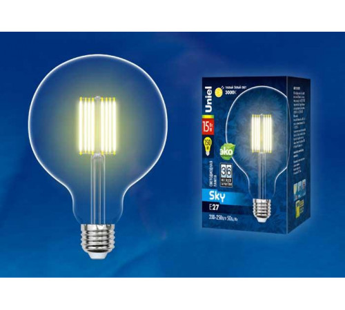 Лампа светодиодная филаментная (UL-00004859) Uniel E27 10W 4000K прозрачная LED-G125-10W/NW/E27/CL PLS02WH