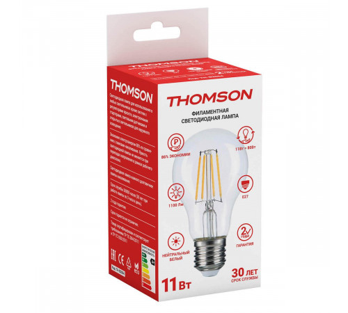 Лампа светодиодная филаментная Thomson E27 11W 4500K груша прозрачная TH-B2064 Лампа светодиодная филаментная Thomson E27 11W 4500K груша прозрачная TH-B2064