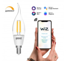 Лампа светодиодная диммируемая филаментная Gauss E14 4,5W 2700K прозрачная 1260112