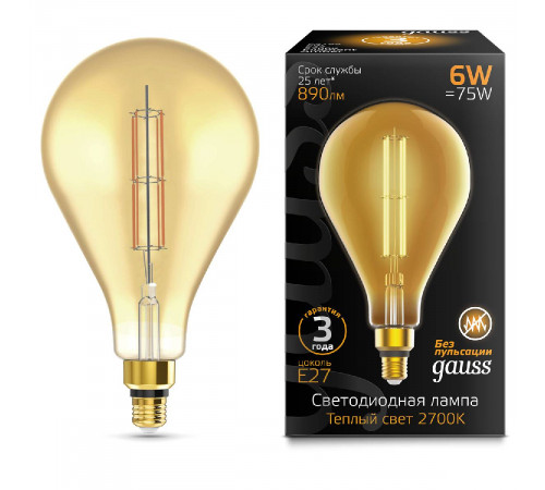 Лампа светодиодная филаментная Gauss E27 6W 2700K груша янтарная 179802118