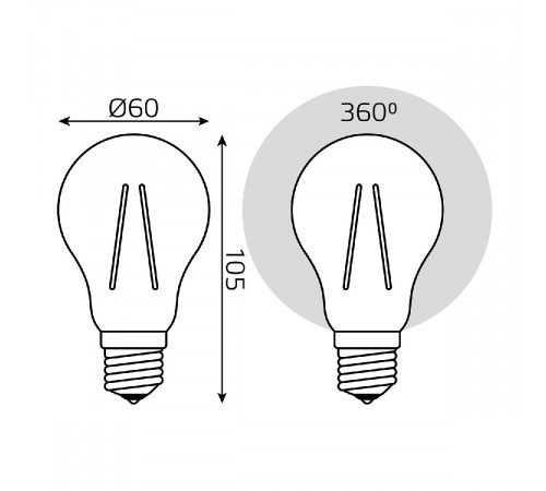 Лампа светодиодная филаментная Gauss E27 6W 2700К прозрачная 1/10/50 102802106