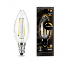 Лампа светодиодная диммируемая Gauss филаментная E14 5W 2700К прозрачная 103801105-D