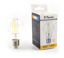 Лампа светодиодная филаментная Feron E27 13W 2700K груша прозрачная LB-613 38239