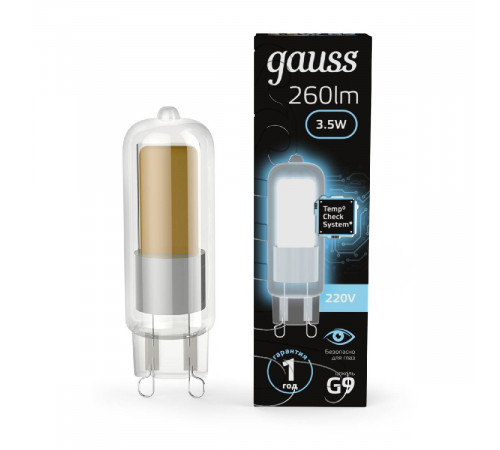 Лампа светодиодная Gauss G9 3.5W 4100K прозрачная 107809203 Лампа светодиодная Gauss G9 3.5W 4100K прозрачная 107809203