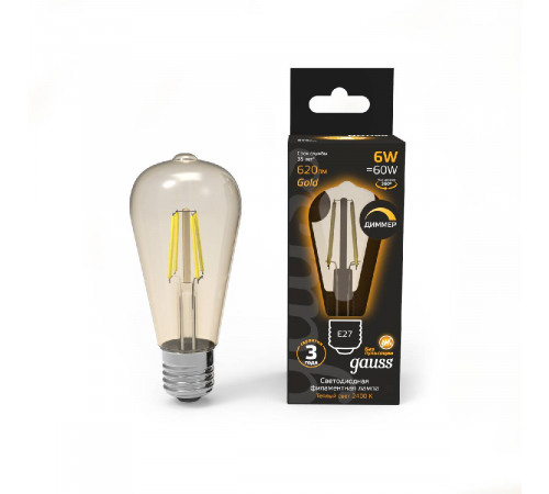 Светодиодная филаментная лампа Gauss Filament E27 6W 2400K 102802006-D Светодиодная филаментная лампа Gauss Filament E27 6W 2400K 102802006-D