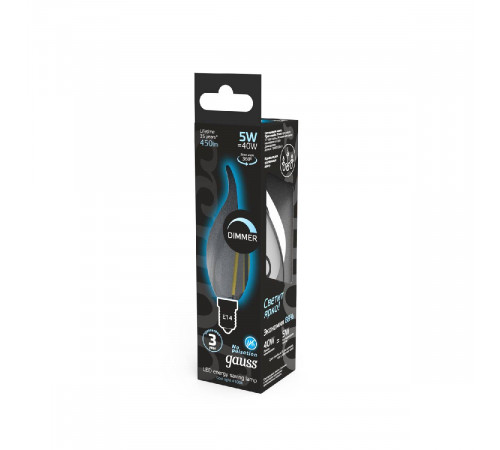 Лампа светодиодная диммируемая Gauss филаментная E14 5W 4100К прозрачная 104801205-D