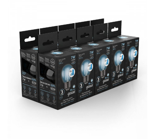 Лампа светодиодная филаментная диммируемая Gauss E27 7W 4100K прозрачная 105802207-S