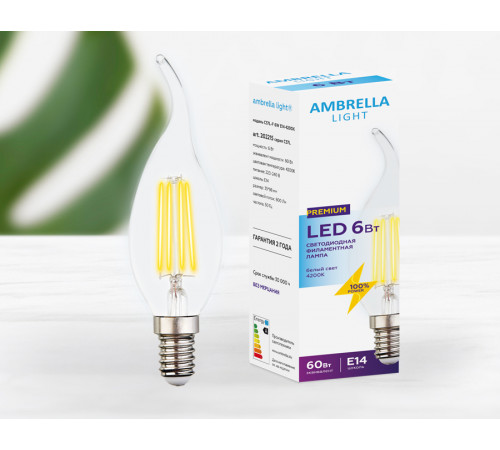 Филаментная cветодиодная лампа Ambrella Light Filament C37L E14 6W 4200K 202215 Филаментная cветодиодная лампа Ambrella Light Filament C37L E14 6W 4200K 202215