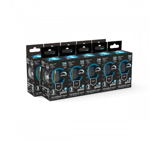 Лампа светодиодная диммируемая Gauss филаментная E27 5W 4100К прозрачная 105802205-D